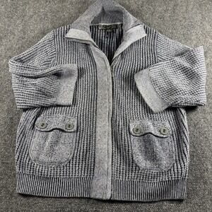 FDJ French Dressing Bomber Sweater Womens Medium Blue Ribbed‎ Cashmere Blend Zip